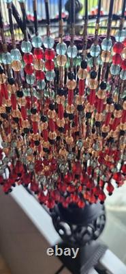 Ruby-Gold-Aquamarine & More Crystal Beads-Hand Beaded 3-Tier Lamp Shade-Flowers