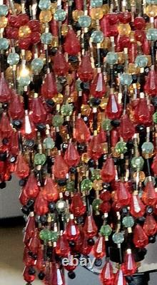 Ruby-Gold-Aquamarine & More Crystal Beads-Hand Beaded 3-Tier Lamp Shade-Flowers