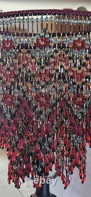 Ruby-Gold-Aquamarine & More Crystal Beads-Hand Beaded 3-Tier Lamp Shade-Flowers