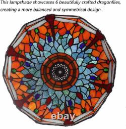 S10689 Tiffany Style Stained Glass Dragonfly Lampshade (Blue Orange, 12-Inch)