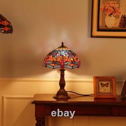 S10689 Tiffany Style Stained Glass Dragonfly Lampshade (Blue Orange, 12-Inch)