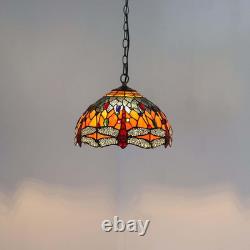 S10689 Tiffany Style Stained Glass Dragonfly Lampshade (Blue Orange, 12-Inch)