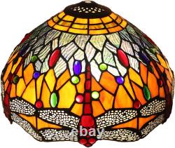 S10689 Tiffany Style Stained Glass Dragonfly Lampshade (Blue Orange, 12-Inch)