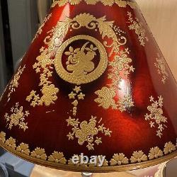 SET OF 2 Vtg Victorian Art Deco MCM Lamp Shades Red Applied Gold Bell Shape 19.5