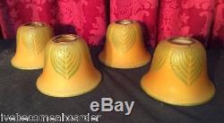 Set Of 4 Decorated Vintage Art Glass Arts & Crafts Lamp Shades