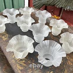 SET Of 10 Vintage Light Shade Frosted Satin Glass Lamp Ruffled Shade 2 Fitter