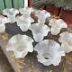 Set Of 10 Vintage Light Shade Frosted Satin Glass Lamp Ruffled Shade 2 Fitter