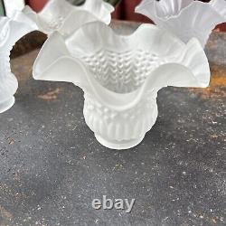 SET Of 10 Vintage Light Shade Frosted Satin Glass Lamp Ruffled Shade 2 Fitter