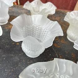 SET Of 10 Vintage Light Shade Frosted Satin Glass Lamp Ruffled Shade 2 Fitter