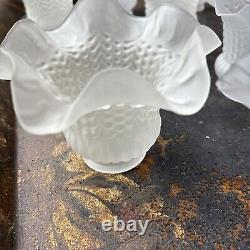 SET Of 10 Vintage Light Shade Frosted Satin Glass Lamp Ruffled Shade 2 Fitter