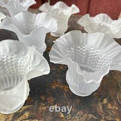 SET Of 10 Vintage Light Shade Frosted Satin Glass Lamp Ruffled Shade 2 Fitter