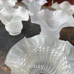 SET Of 10 Vintage Light Shade Frosted Satin Glass Lamp Ruffled Shade 2 Fitter