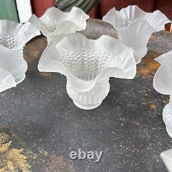 SET Of 10 Vintage Light Shade Frosted Satin Glass Lamp Ruffled Shade 2 Fitter