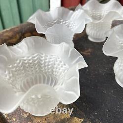 SET Of 10 Vintage Light Shade Frosted Satin Glass Lamp Ruffled Shade 2 Fitter