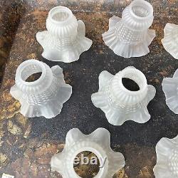 SET Of 10 Vintage Light Shade Frosted Satin Glass Lamp Ruffled Shade 2 Fitter