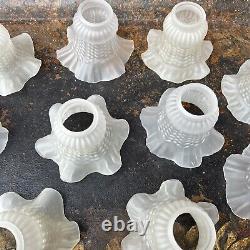 SET Of 10 Vintage Light Shade Frosted Satin Glass Lamp Ruffled Shade 2 Fitter