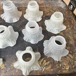 SET Of 10 Vintage Light Shade Frosted Satin Glass Lamp Ruffled Shade 2 Fitter