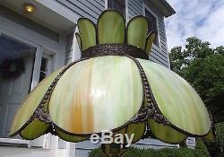 SLAG GLASS LAMP SHADE antique Vintage light ceiling or table green EXTRA LARGE
