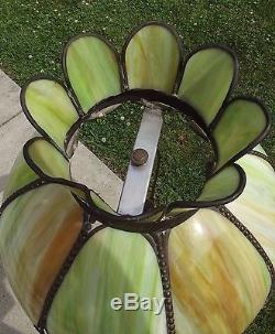SLAG GLASS LAMP SHADE antique Vintage light ceiling or table green EXTRA LARGE