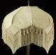 Stunning Vintage Look Victorian Lampshade Ivory Damask Fabric Fringed & Beaded