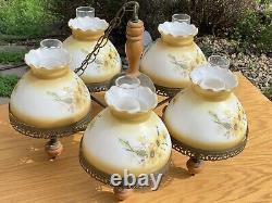 STUNNING Vintage 5 Light Yellow Daisy Chandelier Hurricane Lamp Shade