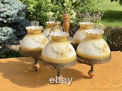 STUNNING Vintage 5 Light Yellow Daisy Chandelier Hurricane Lamp Shade