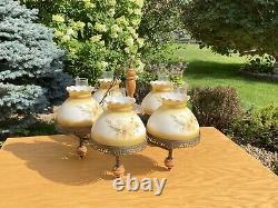 STUNNING Vintage 5 Light Yellow Daisy Chandelier Hurricane Lamp Shade