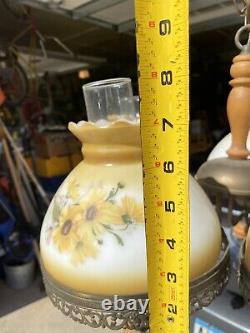 STUNNING Vintage 5 Light Yellow Daisy Chandelier Hurricane Lamp Shade