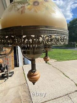 STUNNING Vintage 5 Light Yellow Daisy Chandelier Hurricane Lamp Shade