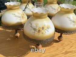 STUNNING Vintage 5 Light Yellow Daisy Chandelier Hurricane Lamp Shade