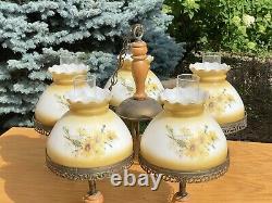 STUNNING Vintage 5 Light Yellow Daisy Chandelier Hurricane Lamp Shade