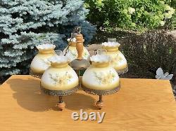 STUNNING Vintage 5 Light Yellow Daisy Chandelier Hurricane Lamp Shade