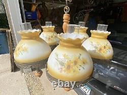 STUNNING Vintage 5 Light Yellow Daisy Chandelier Hurricane Lamp Shade