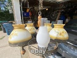 STUNNING Vintage 5 Light Yellow Daisy Chandelier Hurricane Lamp Shade