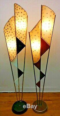 SUPERB Vtg 50s Retro ATOMIC Mcm MAJESTIC Era Floor LAMP #1/2 withAsymmetric SHADES