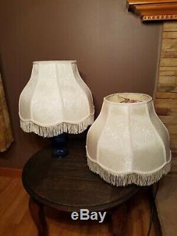 Set 2 Vintage Cream Floral Victorian Fringe Lamp Light Shades