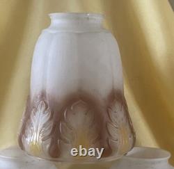 Set 3 Art Deco Beige & White Leaf Satin Glass Shades For Ceilings Light Fixture