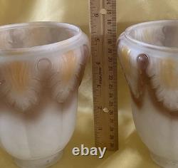 Set 3 Art Deco Beige & White Leaf Satin Glass Shades For Ceilings Light Fixture