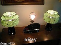 Set 3 Vintage 1950's Mid Century Modern Lamps Turquoise Fiberglass Lamp Shades