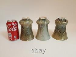 Set 3 vintage green white pulled feather lamp shades art glass iridescent 5.75