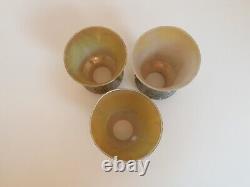 Set 3 vintage green white pulled feather lamp shades art glass iridescent 5.75