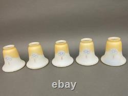 Set 5 Art Deco Lamp Shades Satin Glass Stenciled Embossed 1920's/ 30's 2.25 fit