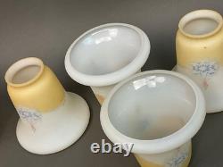 Set 5 Art Deco Lamp Shades Satin Glass Stenciled Embossed 1920's/ 30's 2.25 fit
