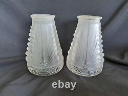 Set Of 2 Antique Signed Charles Schneider Art Deco Glass Shades Frosted White