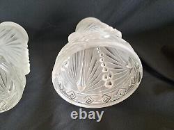 Set Of 2 Antique Signed Charles Schneider Art Deco Glass Shades Frosted White