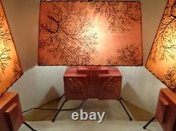 Set Of 3 Vintage Atomic MID Century Ceramic & Fiberglass Shade Lamps