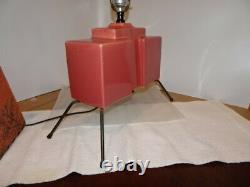 Set Of 3 Vintage Atomic MID Century Ceramic & Fiberglass Shade Lamps