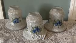 Set Of 3 Vintage Reverse Painted Floral Glass Bell Shape Lamp Light Shades 5 H