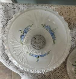 Set Of 3 Vintage Reverse Painted Floral Glass Bell Shape Lamp Light Shades 5 H