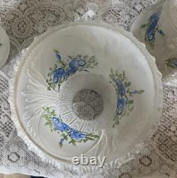 Set Of 3 Vintage Reverse Painted Floral Glass Bell Shape Lamp Light Shades 5 H